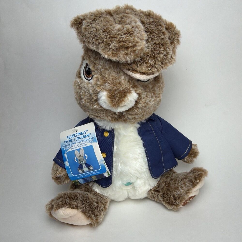NWT Peter Rabbit Squeezimals Plush Squeeze Tummy and Ears Go Up Motion 10" Gift